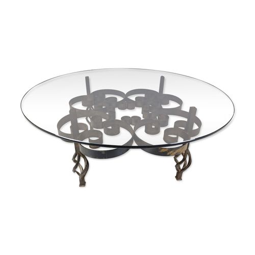 Table Basse Brutaliste En Fer Forg Des Annes 1970 Marron