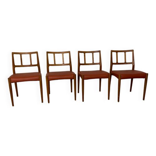 Chaises De Salle  Manger En Teck Et Cuir Danoises Du Milieu Du Sicle Par Johannes Andersen Pour Uldum Mbelfabrik Annes 1950 Lot De 4 Marron