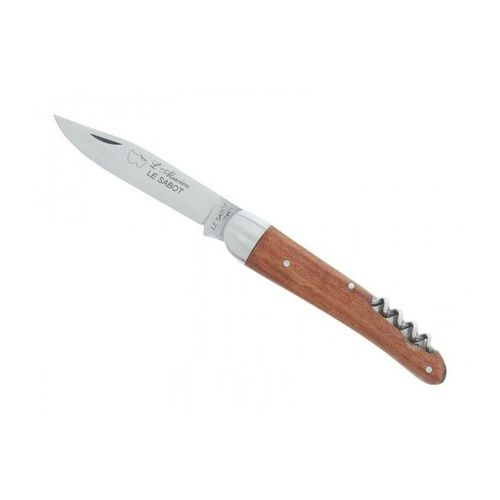 Au Sabot 170636 Couteau L'alsacien, 2 P. (Lame De 7,5 Cm Acier Carbone Xc 75, Tire-Bouchon), Manche 10 Cm Bubinga, Mitre Acier.