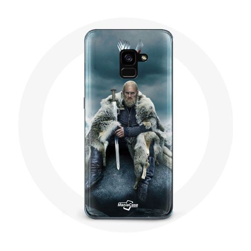 Coque Pour Samsung Galaxy A8 Plus Vikings Série Saison 6 Ragnar Lothbrok Logo V Epée Gris Fond Brouillard