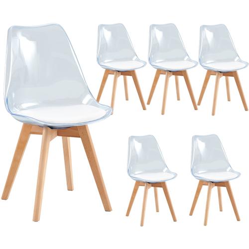 Lot De 6 Chaises Salle À Manger, Rensinnoal, Acrylique Transparent, Scandinaves, Rembourrées, Jambes En Bois, Design Moderne, Restaurant Salon Réception Bureau Cuisine, Bleu