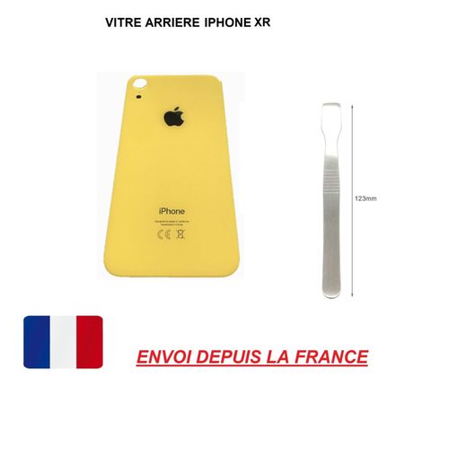 Vitre Arrière Compatible Iphone Xr 6.1 Jaune Qualité Origine En Verre, Coque Cache Batterie Adhésif, Spatule.