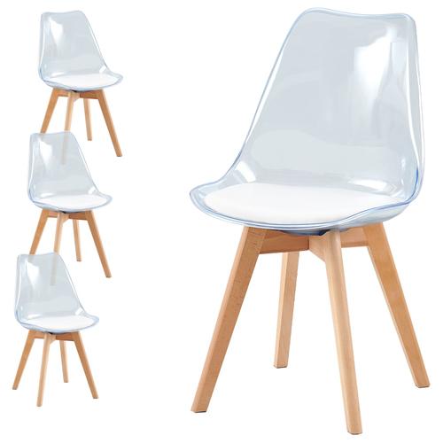 Lot De 4 Chaises Salle À Manger, Rensinnoal, Acrylique Transparent, Scandinaves, Rembourrées, Jambes En Bois, Design Moderne, Restaurant Salon Réception Bureau Cuisine, Bleu