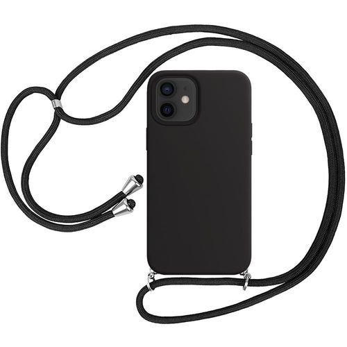 Coque Bandoulière Réglable Pour Iphone 12 (6.1'') Noir Silicone Souple Léger Anti-Choc Couleur Unie