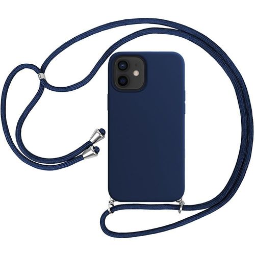 Coque Bandoulière Réglable Pour Iphone 12 (6.1'') Bleu Marine Couleur Unie Protection Souple Mince Silicone