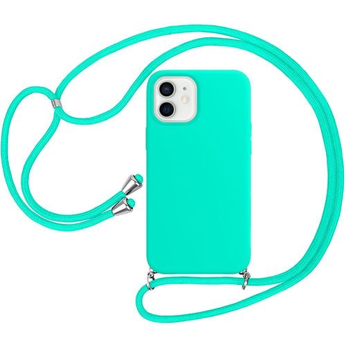 Coque Bandoulière Pour Iphone 12 (6.1'') Turquoise Souple Anti-Choc Anti-Rayure Protection Silicone