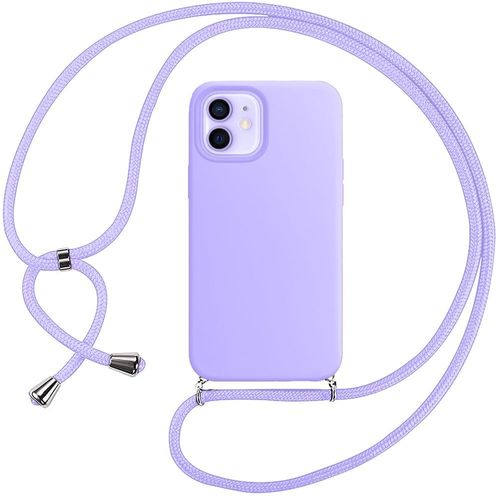 Coque Tour De Cou Universel Pour Iphone 12 Mini (5.4'') Violet Couleur Unie Protection Souple Mince Silicone