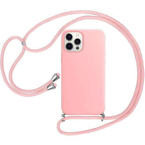 Coque Bandoulière Réglable Pour Iphone 12 Pro (6.1'') Rose Mince Silicone Anti-Rayure Souple