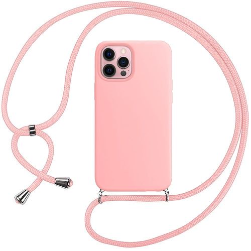 Coque Chaîne De Portable Pour Iphone 12 Pro Max (6.7'') Rose Silicone Souple Anti-Choc Couleur Unie