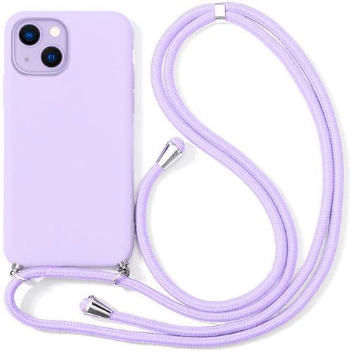 Coque Bandoulière Pour Iphone 13 (6.1'') Violet Couleur Unie Mince Protection Silicone Souple