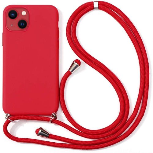 Coque Collier Cordon Pour Iphone 13 (6.1'') Rouge Couleur Unie Mince Protection Silicone Souple