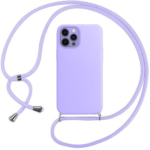 Coque Bandoulière Pour Iphone 12 Pro Max (6.7'') Violet Silicone Souple Anti-Choc Couleur Unie