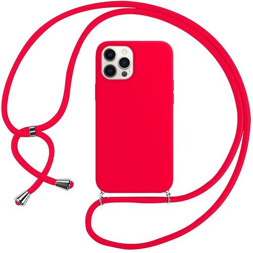 Coque Collier Cordon Pour Iphone 12 Pro Max (6.7'') Rouge Silicone Souple Anti-Choc Couleur Unie