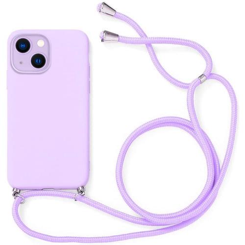 Coque Bandoulière Réglable Pour Iphone 13 Mini (5.4'') Violet Souple Protection Anti-Rayure Silicone
