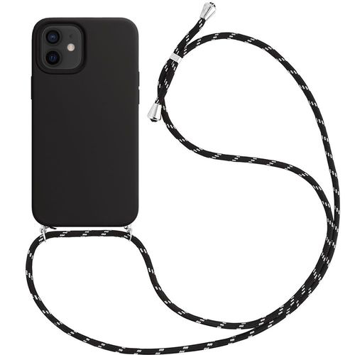 Coque Pour Iphone 12 (6.1'') Souple Protection Anti-Rayure Silicone + Bandoulière Réglable Noir
