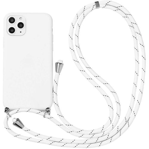 Coque Pour Iphone 11 Pro Max (6.5'') Silicone Souple Anti-Choc Couleur Unie + Bandoulière Blanc