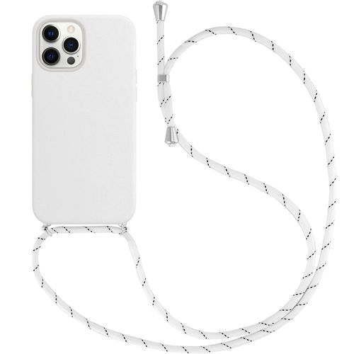 Coque Pour Iphone 12 Pro (6.1'') Couleur Unie Mince Protection Silicone Souple + Bandoulière Blanc