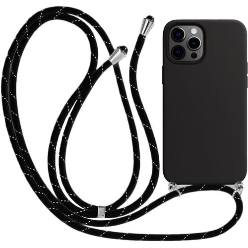 Coque Pour Iphone 12 Pro Max (6.7'') Anti-Rayure Souple Protection Silicone + Bandoulière Réglable Noir