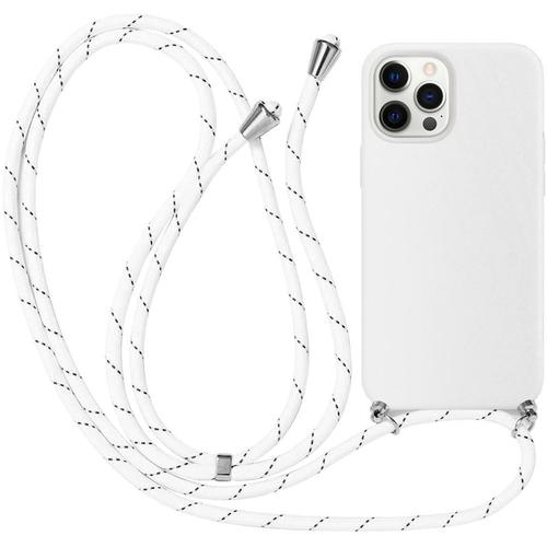 Coque Pour Iphone 12 Pro Max (6.7'') Mince Anti-Rayure Anti-Choc Protection Silicone Inclu Chaîne De Portable Blanc