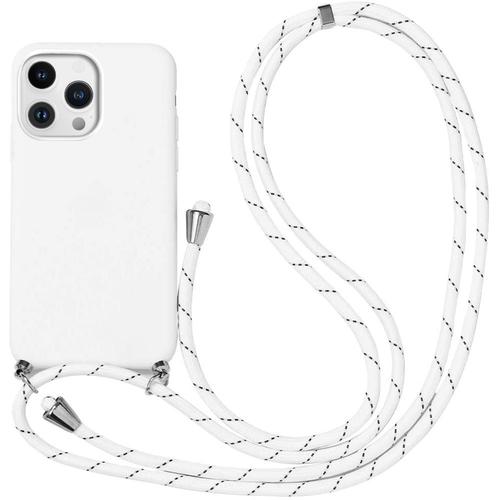 Coque Pour Iphone 13 Pro (6.1'') Souple Protection Anti-Rayure Silicone Inclu Chaîne De Portable Blanc