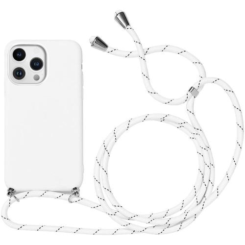 Coque Pour Iphone 13 Pro Max (6.7'') Souple Anti-Choc Anti-Rayure Silicone Avec Cordon De Serrage Blanc