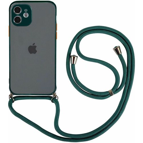 Coque Bandoulière Réglable Pour Iphone 12 (6.1'') Vert Nuit Couleur Vive Givrée Légère Semi-Transparente Dure
