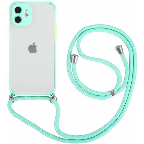 Coque Collier Cordon Pour Iphone 12 (6.1'') Turquoise Légère Protection Anti-Choc Mince Dure Rigide