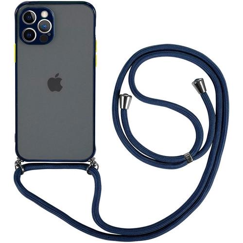 Coque Pour Iphone 12 Pro (6.1'') Semi-Transparente Protection Anti-Choc Légère Dure Mince Avec Cordon De Serrage Bleu Marine