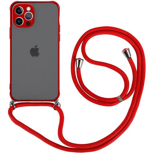 Coque Pour Iphone 12 Pro (6.1'') Couleur Givrée Mince Dure Rigide Avec Collier Cordon Rouge