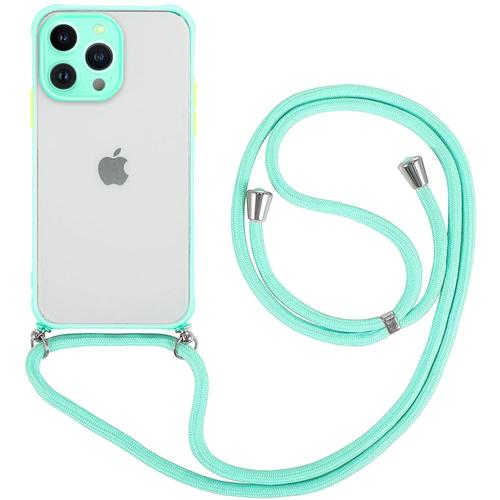 Coque Pour Iphone 13 Pro (6.1'') Dure Rigide Semi-Transparente Protection Anti-Choc Légère Inclu Tour De Cou Universel Turquoise