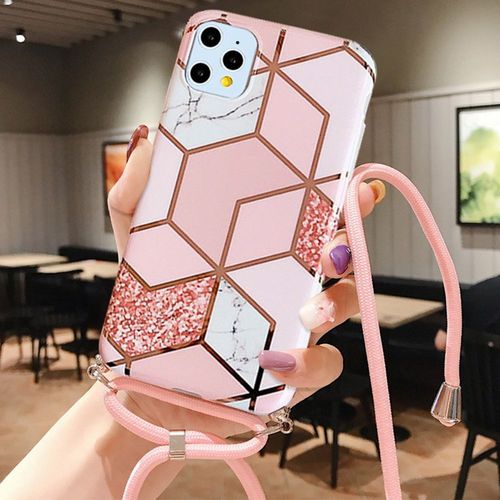 Coque Cordon De Serrage Pour Iphone 11 Pro Max (6.5'') Rose Brillant Anti-Rayure Rigide Motif Marbre Antichoc