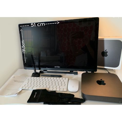 Lot Ordinateur Mac mini, écran tablette graphique pro, souris et clavier Apple