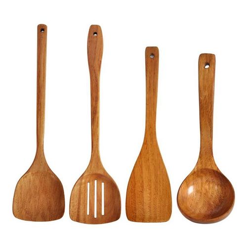 Promotion! Ensemble D'ustensiles De Cuisine En Bois, 4 Pièces, Ustensile De Cuisine En Bois Naturel, Avec Cuillère Et Pelle, Couverts De Cuisine