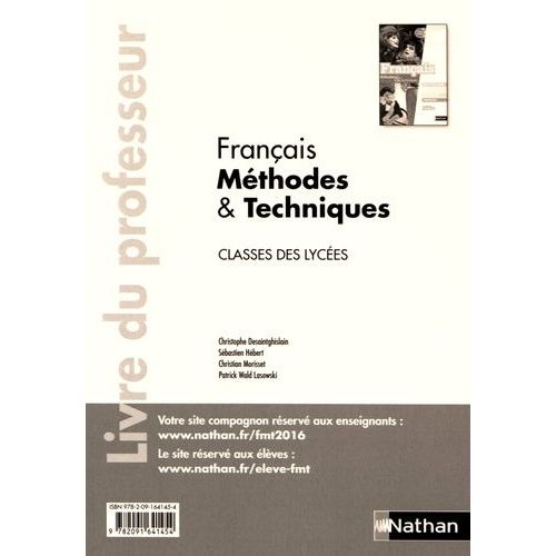 Français Méthodes & Techniques Classes Des Lycées - Livre Du Professeur