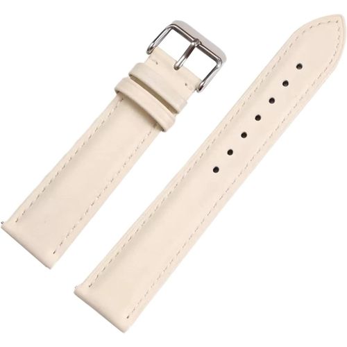 20mm Boucle Ardillon Pour Hommes Et Femmes Bracelet En Cuir De Veau  Grain Lisse Avec Barres  Ressort  Dgagement Rapide - Beige-Silver