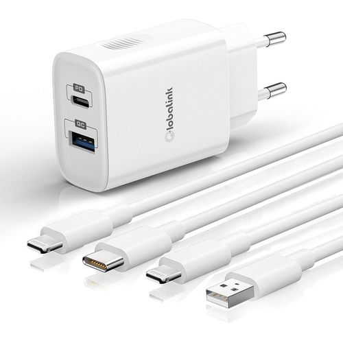 20w Chargeur Rapide Iphone, 2ports Chargeur Usb C + 2x Cble 2m Usb A+Usb C Vers Lightning Chargeur Secteur Qc 3.0 Compatible Avec Iphone 12 Pro/Mini 13 Pro/Mini 11 Ipad Pro/Mini Airpods