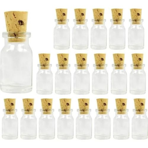 20x Mini Bouteille en Verre 7 ml avec Bouchon en Lige- Petit Flacon pour Diffuseur, Cadeaux de Mariage