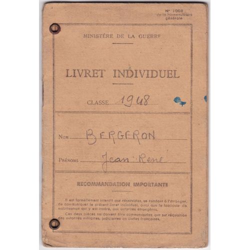 Livret Individuel Classe 1948 Et Documents
