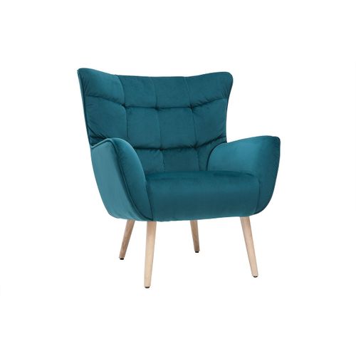 Fauteuil En Velours Bleu Pétrole Et Hévéa Massif Avery