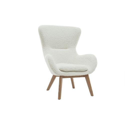 Fauteuil Scandinave Tissu Blanc Effet Peau De Mouton Et Bois Eskua