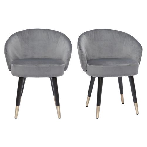 Chaises Design Velours Gris Et Pieds Métal Noir Doré (Lot De 2) Brizo