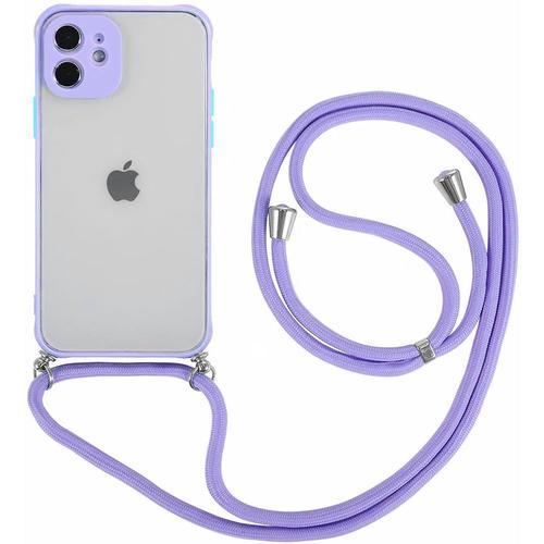 Coque Chaîne De Portable Pour Iphone 12 (6.1'') Violet Couleur Vive Givrée Mince Légère Protection Anti-Choc