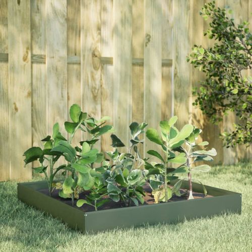 Vidaxl Lit Surélevé De Jardin Vert Olive 100x100x26 Cm Acier