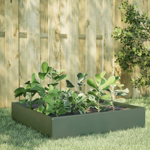 Vidaxl Lit Surélevé De Jardin Vert Olive 100x100x33,5 Cm Acier
