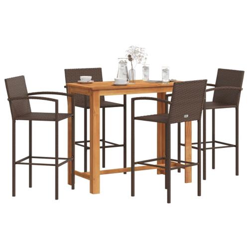 Vidaxl Ensemble De Bar De Jardin 5 Pcs Marron Bois Massif Acacia Rotin