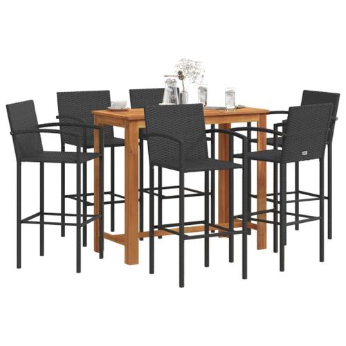 Vidaxl Ensemble De Bar De Jardin 7 Pcs Noir Bois Massif Acacia Rotin