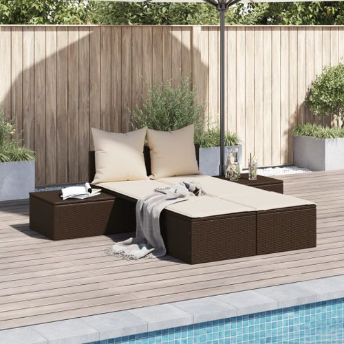 Vidaxl Chaise Longue Double Avec Coussins Marron Résine Tressée