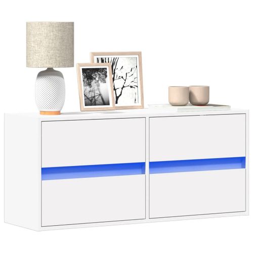 Vidaxl Meuble Tv Mural Avec Lumières Led Blanc 100x31x45 Cm