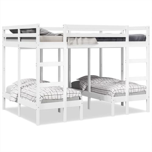 Vidaxl Lit Superposé Triple Blanc 140x200/70x140 Cm Bois De Pin Massif