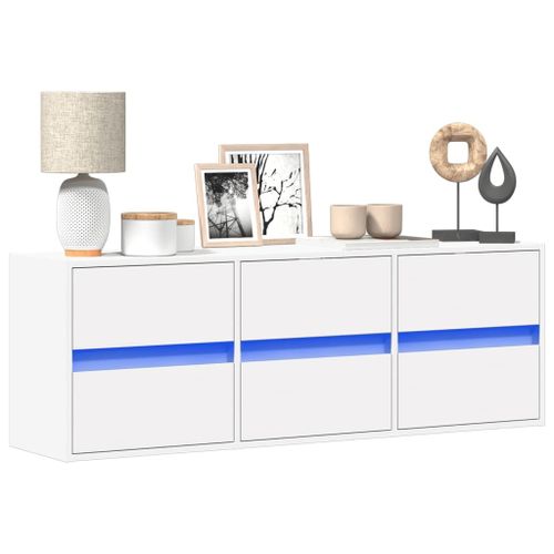 Vidaxl Meuble Tv Mural Avec Lumières Led Blanc 130x31x45 Cm